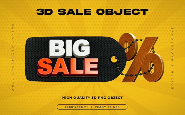 Free PSD sale banner 3d render isolated illustration