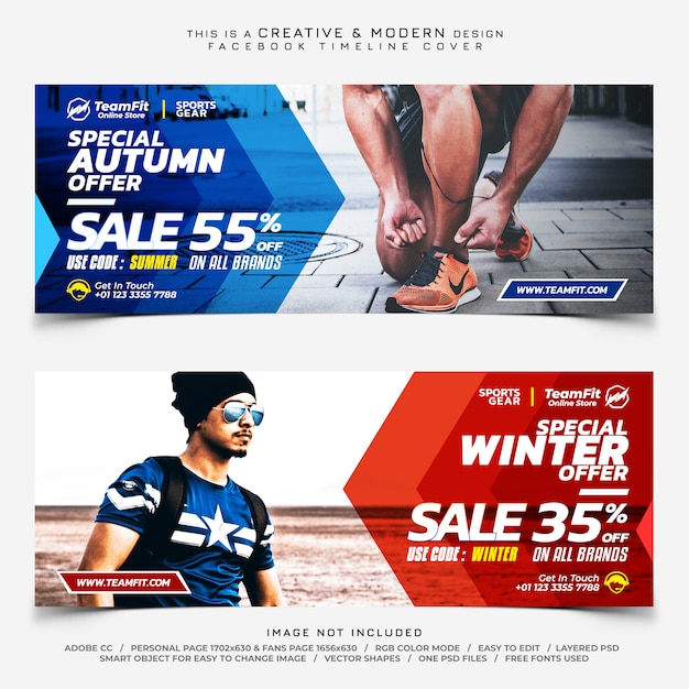 Sale sport gear facebook timeline cover banners