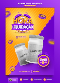 Sale time banner 3d render in brazil template design in portuguese