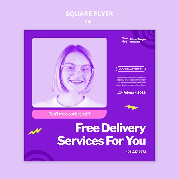 Sales discount square flyer template