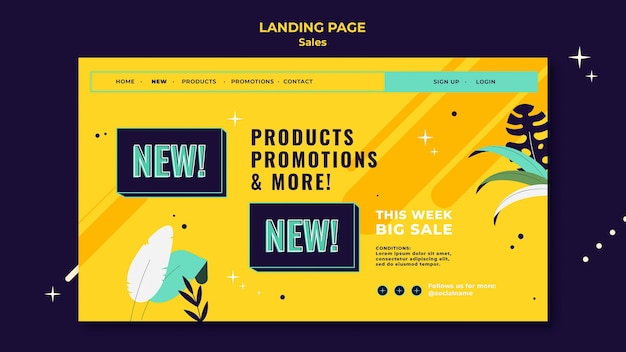 Sales landing page template with bright colors