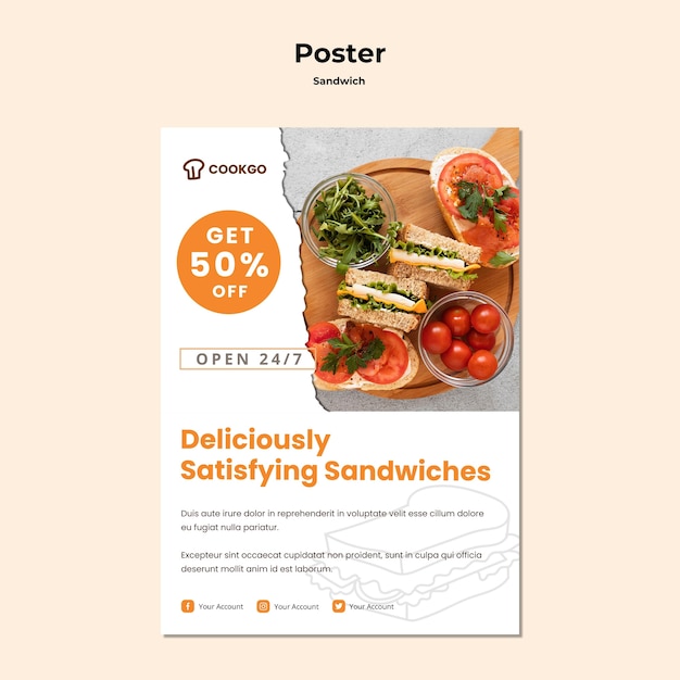 PSD gratuito modello di poster concetto sandwich