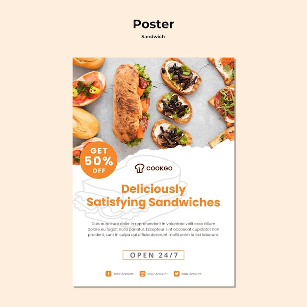 Modello di poster concetto sandwich