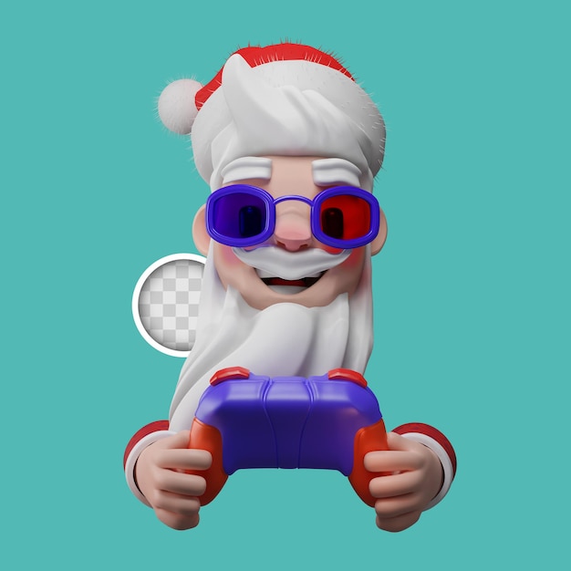 Free PSD santa claus having fun with video games. 3d rendering