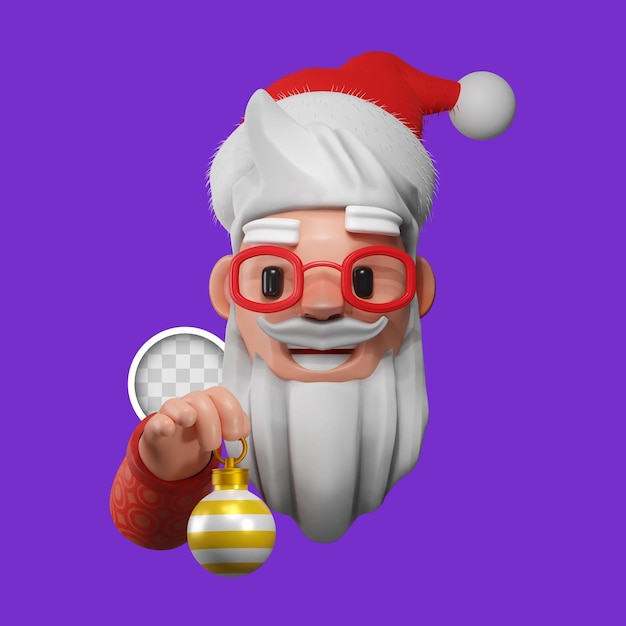 Free PSD santa claus holding christmas bauble. 3d rendering