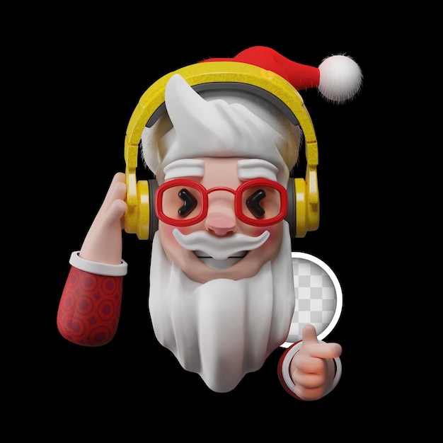 Free PSD santa claus listening to music. 3d rendering