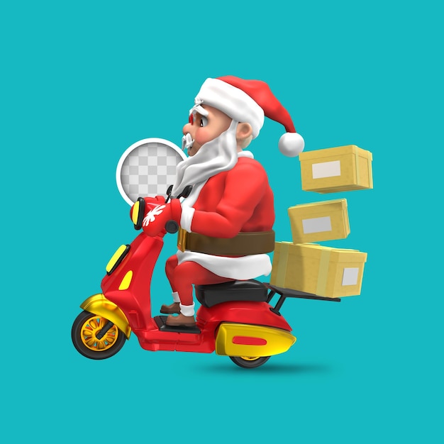 Babbo natale che fa la consegna. rendering 3d