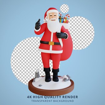 산타 클로스 마스코트 3d 캐릭터 일러스트 선물을 가져 오십시오