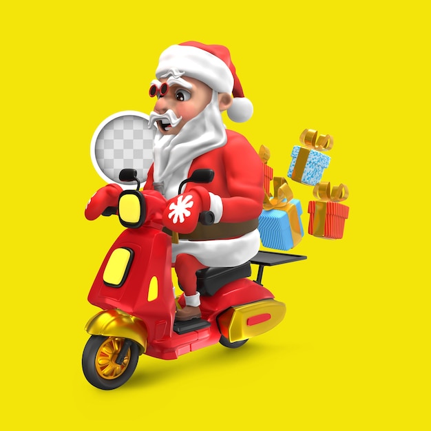 Free PSD santa claus with delivery vehicle. 3d rendering