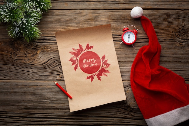 Santa's hat and christmas pine leaves