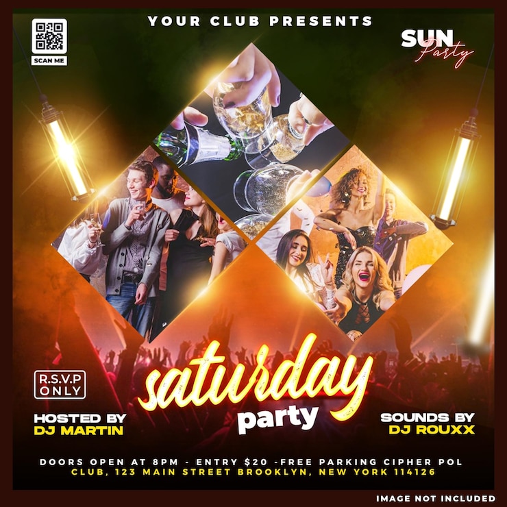 Free PSD saturday dj party flyer social media post