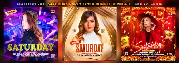 Saturday party flyer bundle or social media promotional banner template Premium Psd