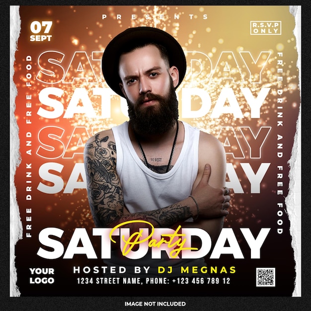 Free PSD saturday party night social media template