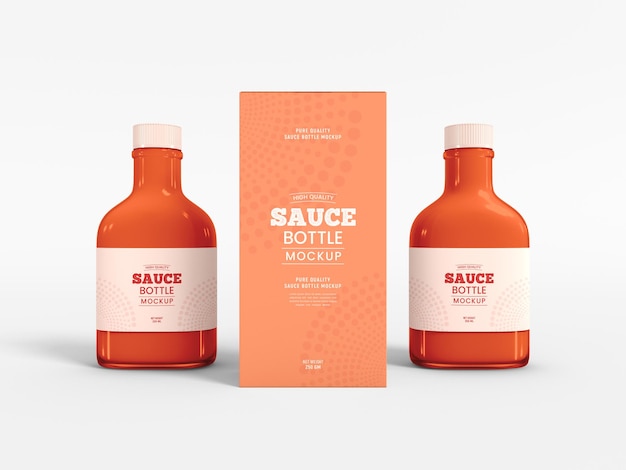 Free PSD sauce bottle with box packaging mockup