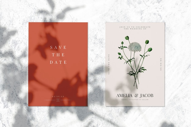 Save the date wedding invitation card mockup