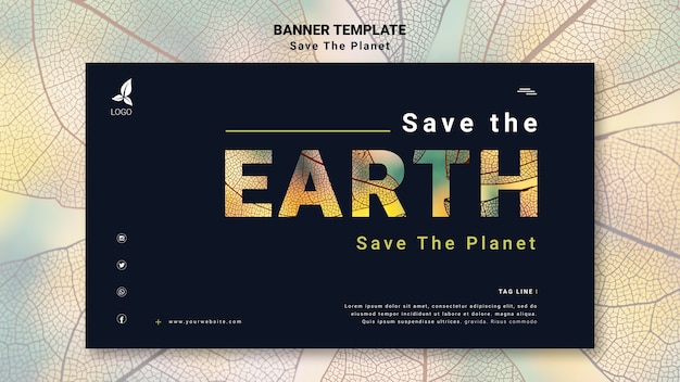 Free PSD save the earth horizontal banner template