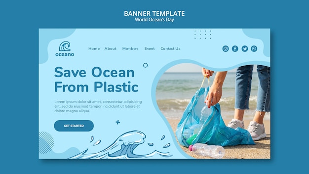 Salvare l'oceano dal modello di banner in plastica