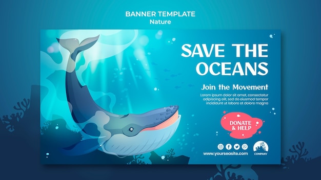 Free PSD save the oceans banner template