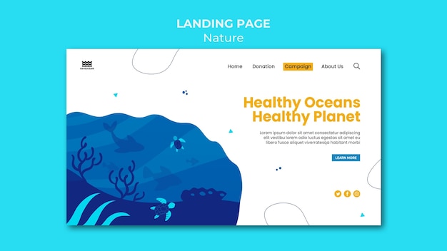 Free PSD save the oceans landing page template