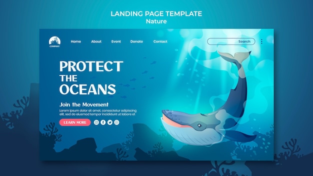 Free PSD save the oceans landing page