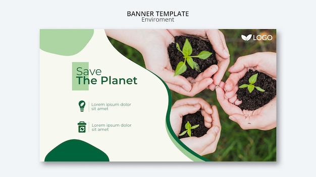 Free PSD save the planet banner template with hands holding plants