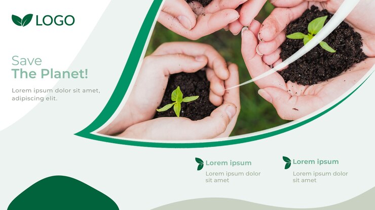 Free PSD save the planet banner template with hands holding soil with plants