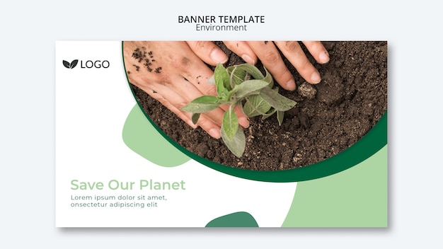 Save the planet banner template with hands and soil