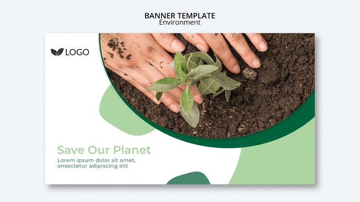 Free PSD save the planet banner template with hands and soil