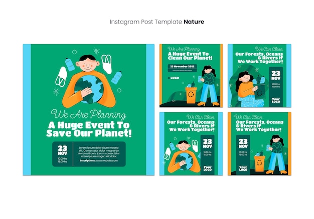 Free PSD save the planet environmental event instagram posts collection