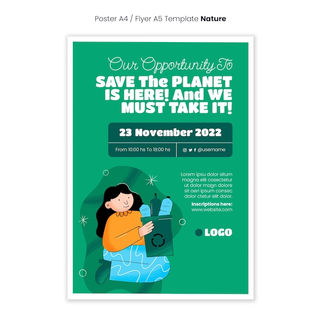 Free PSD save the planet environmental event vertical poster template