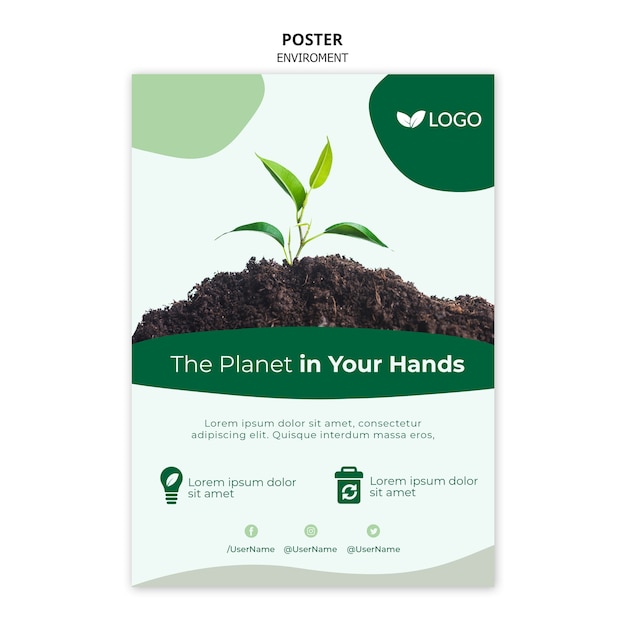Save the planet poster template with plant and soil