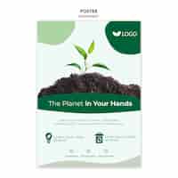 PSD gratuito salvare il modello di poster del pianeta con piante e terreno