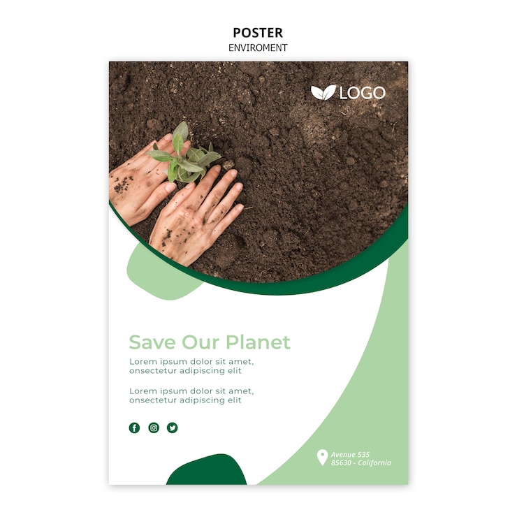 Free PSD save the planet poster template with plant and soil