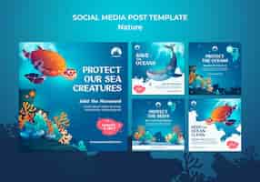 Бесплатный PSD Сообщения в социальных сетях save the oceans