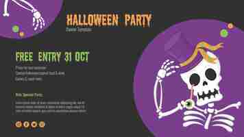 Free PSD scary halloween flyer with skeleton