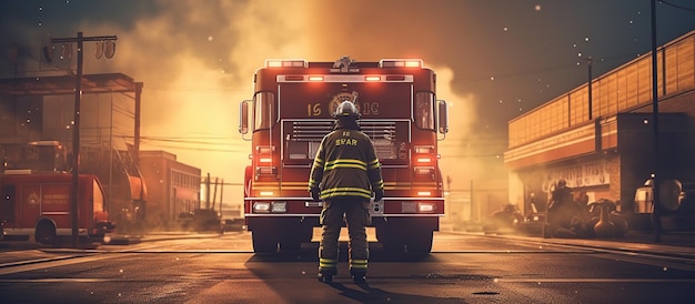 消防士と消防車のシーン Generative AI