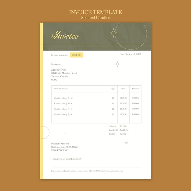 Free PSD scented candles invoice design template