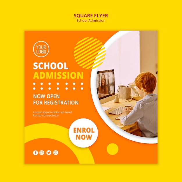 School admission concept square flyer template