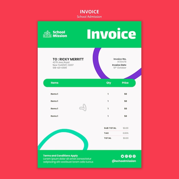 Free PSD school admission invoice template