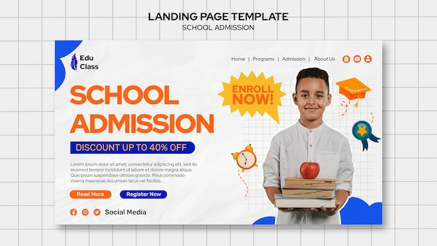 Free PSD school admission landing page template