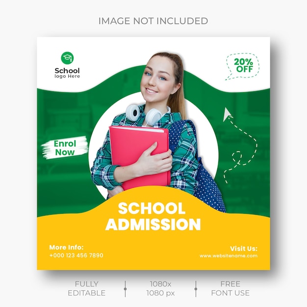Free PSD school admission social media post and instagram post template