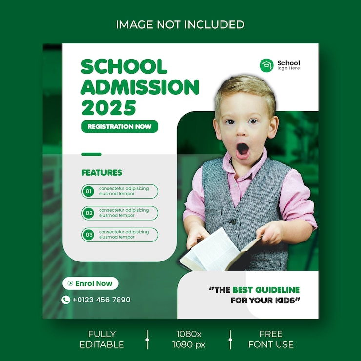 Free PSD school admission social media post and instagram post template