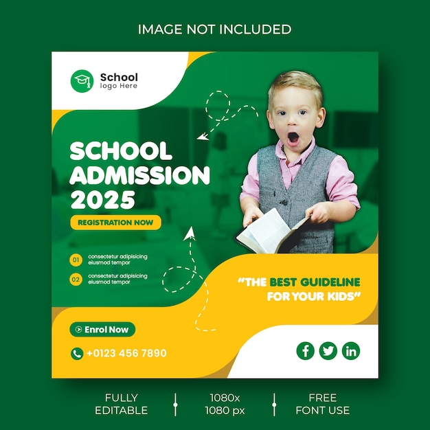 Free PSD school admission social media post and instagram post template