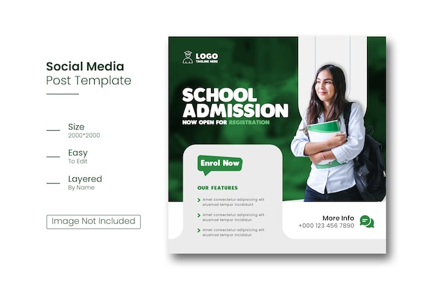 School Admission social media post or instagram post template