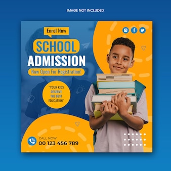 School admission social media post and square flyer template