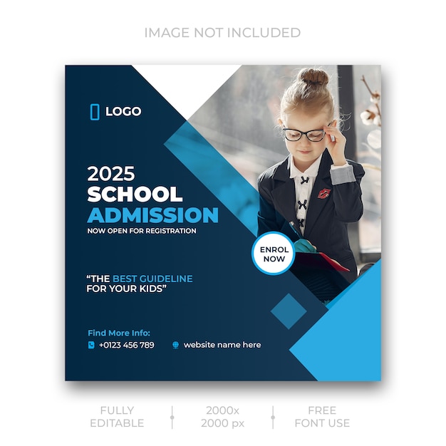 Free PSD school admission social media post template