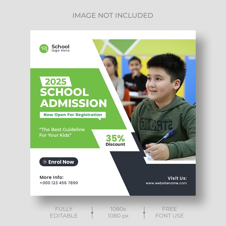 Free PSD school admission social media post and web banner template