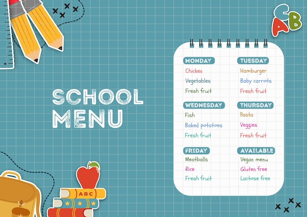 PSD gratuito modello di menu mensa scolastica