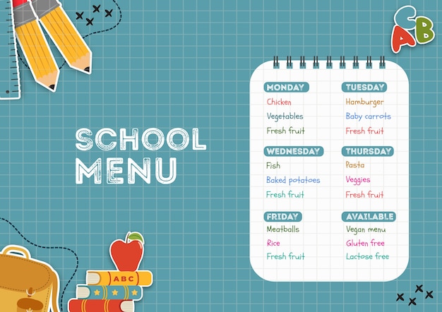 無料PSD 学校の食堂メニューテンプレート