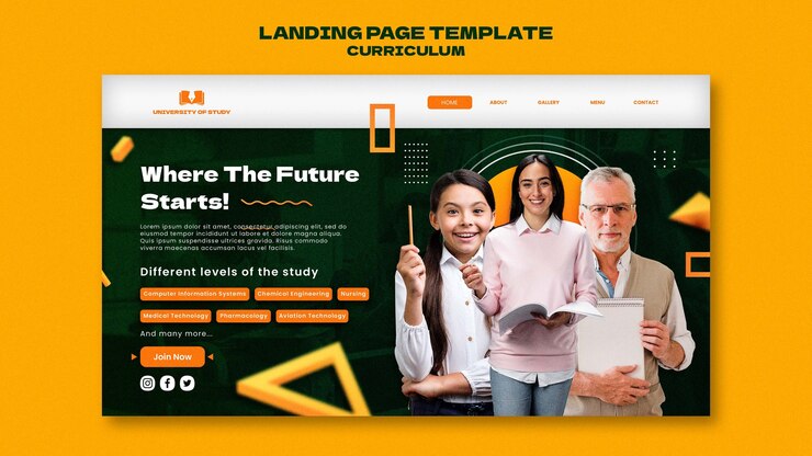 Free PSD school curriculum subjects landing page template